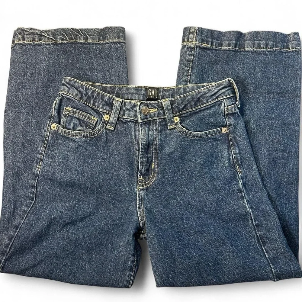GAP Girls’ Wide-Leg Denim Jeans – Size 12 | Dark Wash | Adjustable Waist